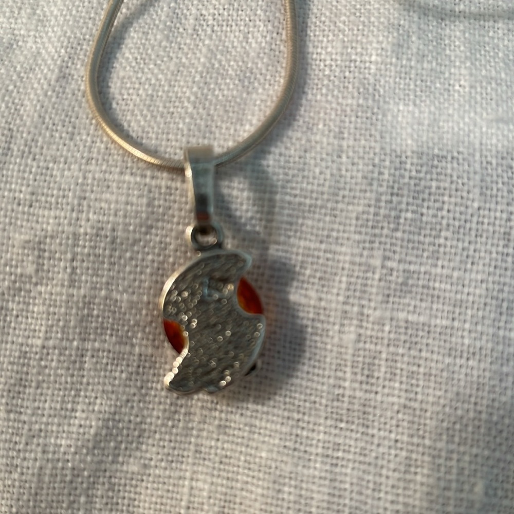 Silver 925 Necklace with Amber Crystal Pendant 21” Chain - Picture 3 of 5